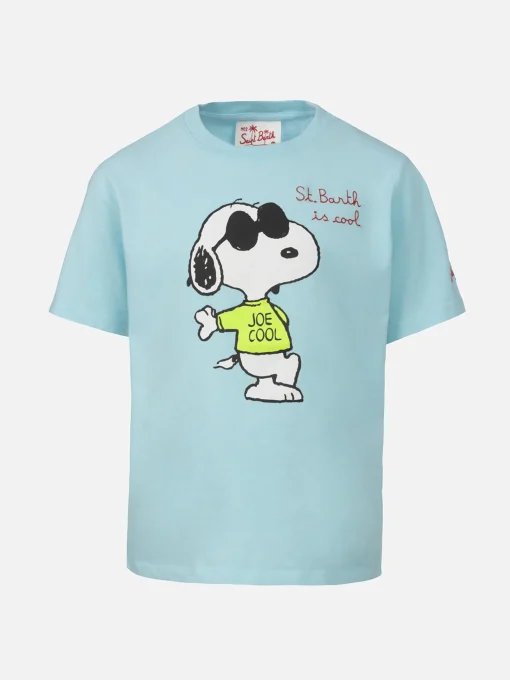 T-shirt da bambino in cotone con stampa Snoopy e ricamo St. Barth is cool | EDIZIONE SPECIALE SNOOPY PEANUTS