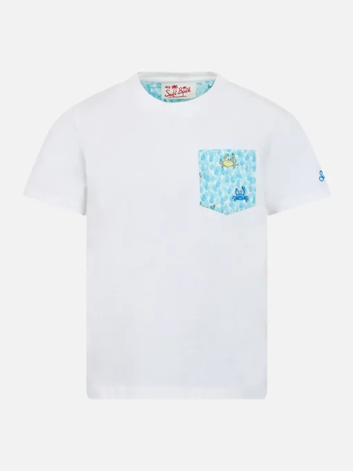 T-shirt da bambino in cotone Kea con taschino stampato