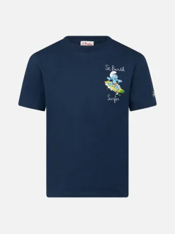 T-shirt da bambino in cotone con stampa dei Puffi e ricamo St. Barth Surfer | I PUFFI EDIZIONE SPECIALE