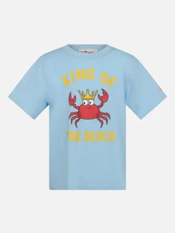 T-shirt da bambino in cotone con stampa granchio King of the Beach