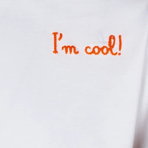 T-shirt da bambino in cotone con ricamo frontale I'm cool e Snoopy sul retro | EDIZIONE SPECIALE PEANUTS™