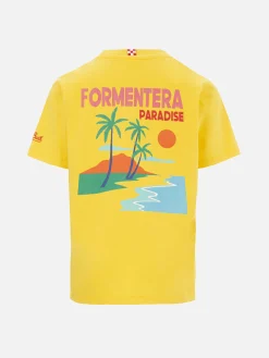 T-shirt da bambino in cotone con stampa di cartoline di Formentera