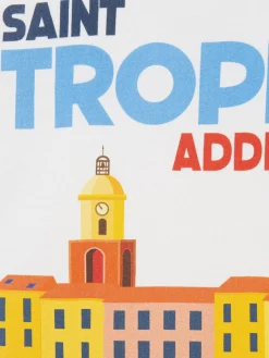 T-shirt da bambino in cotone con stampa di cartoline Saint Tropez addicted