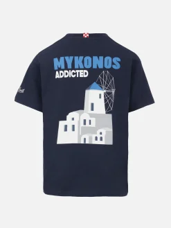 T-shirt da bambino in cotone con stampa di cartoline Mykonos dipendenti