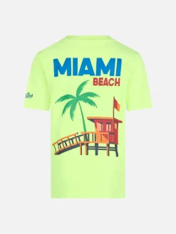 T-shirt da bambino in cotone con stampa cartolina di Miami Beach