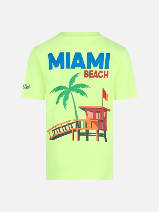 T-shirt da bambino in cotone con stampa cartolina di Miami Beach