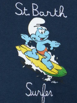 T-shirt da bambino in cotone con stampa dei Puffi e ricamo St. Barth Surfer | I PUFFI EDIZIONE SPECIALE