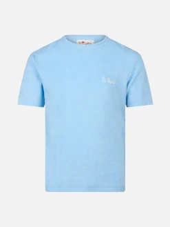 T-shirt da bambino in spugna azzurra Gary con ricamo St. Barth