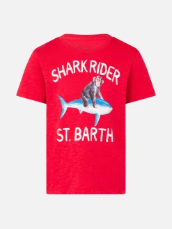 T-shirt da bambino rossa stampa shark rider St Barth
