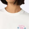 T-shirt da donna Emilie bianca in cotone pesante con ricamo Gatta delle nevi | INSULTI LUMINOSI SPECIAL EDITION