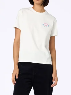 T-shirt da donna Emilie bianca in cotone pesante con ricamo Gatta delle nevi | INSULTI LUMINOSI SPECIAL EDITION