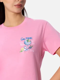 T-shirt da donna girocollo Emilie in jersey di cotone con ricamo Gin Tonic