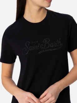 T-shirt da donna girocollo Emilie in jersey di cotone con ricamo di strass Saint Barth