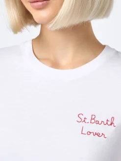 T-shirt da donna girocollo Emilie in jersey di cotone con ricamo St. Barth Lover