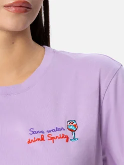 T-shirt da donna girocollo Emilie in jersey di cotone con ricamo Save water drink Spritz
