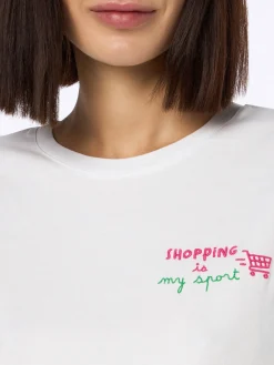 T-shirt da donna girocollo Emilie in jersey di cotone con ricamo Shopping is my Sport