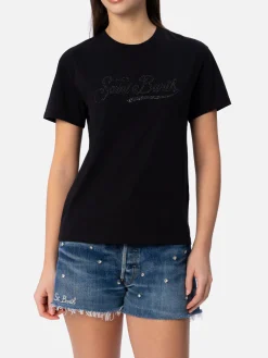 T-shirt da donna girocollo Emilie in jersey di cotone con ricamo di strass Saint Barth