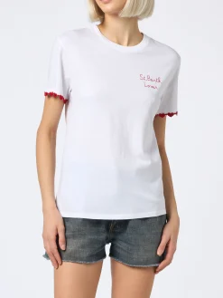 T-shirt da donna girocollo Emilie in jersey di cotone con ricamo St. Barth Lover