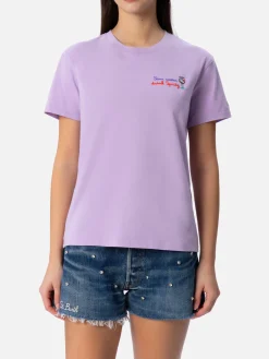 T-shirt da donna girocollo Emilie in jersey di cotone con ricamo Save water drink Spritz
