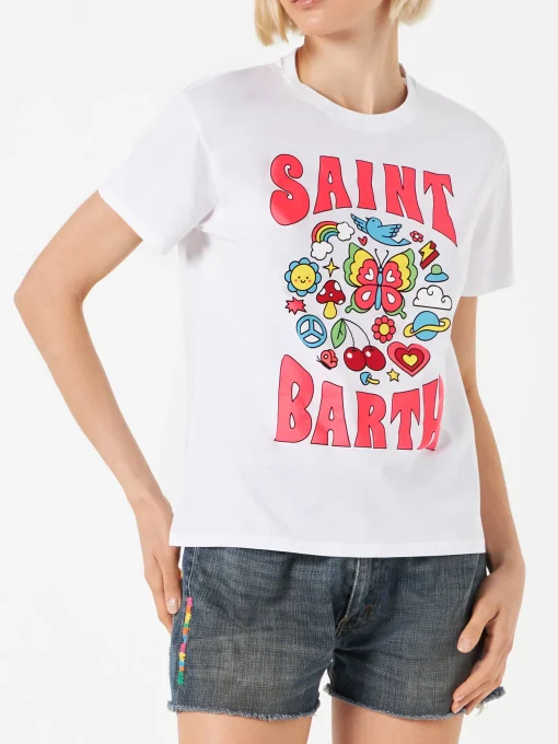 T-shirt da donna in cotone con stampa Saint Barth