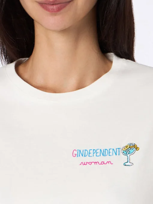 T-shirt da donna in cotone bianca pesante Emilie con ricamo Gindependent woman