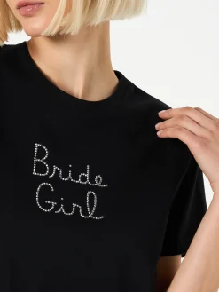 T-shirt da donna in cotone con ricamo strass Bride Girl