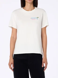 T-shirt da donna in cotone bianca pesante Emilie con ricamo Gindependent woman