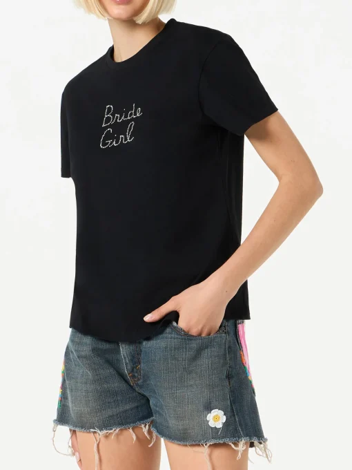 T-shirt da donna in cotone con ricamo strass Bride Girl