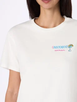 T-shirt da donna in cotone bianca pesante Emilie con ricamo Gindependent woman