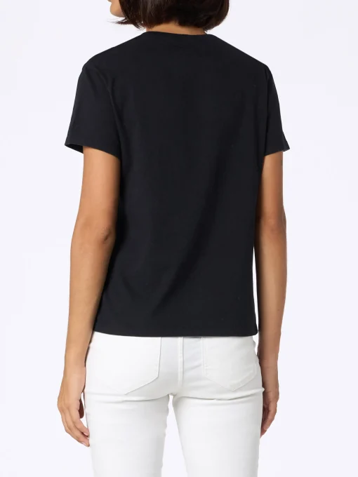 T-shirt da donna in cotone nera pesante Emilie con ricamo Bollicine please