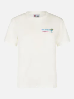 T-shirt da donna in cotone bianca pesante Emilie con ricamo Gindependent woman