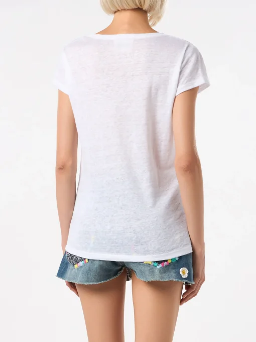 T-shirt da donna in lino bianco