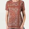 T-shirt da donna in lino con stampa bandana