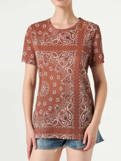 T-shirt da donna in lino con stampa bandana