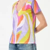 T-shirt da donna in lino con stampa onde