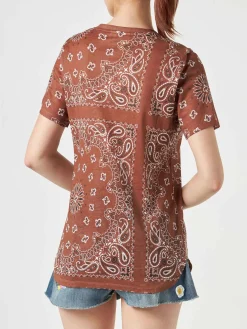 T-shirt da donna in lino con stampa bandana