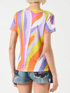 T-shirt da donna in lino con stampa onde