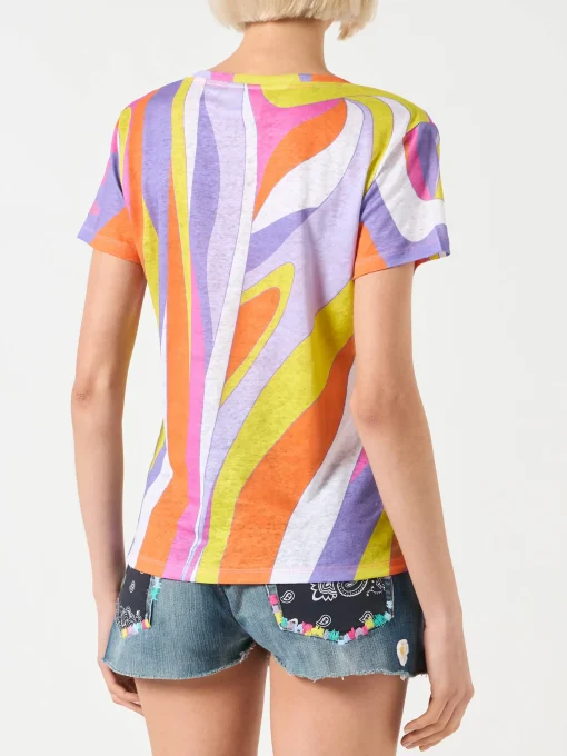 T-shirt da donna in lino con stampa onde