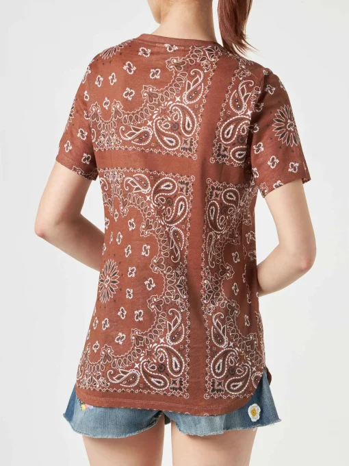T-shirt da donna in lino con stampa bandana