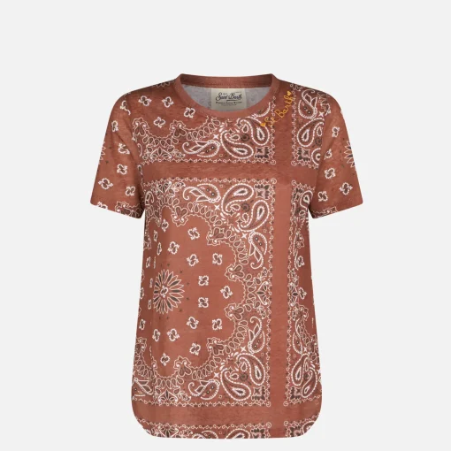 T-shirt da donna in lino con stampa bandana