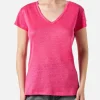 T-shirt da donna in lino fucsia
