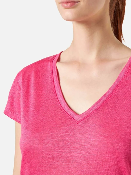 T-shirt da donna in lino fucsia