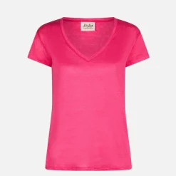 T-shirt da donna in lino fucsia