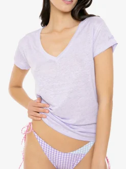 T-shirt da donna in lino lilla