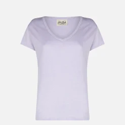T-shirt da donna in lino lilla
