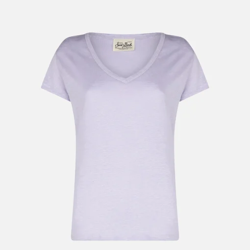 T-shirt da donna in lino lilla