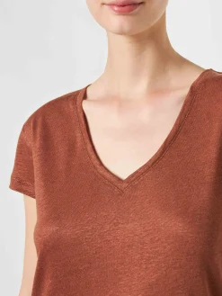 T-shirt da donna in lino marrone