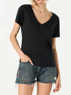 T-shirt da donna in lino nero