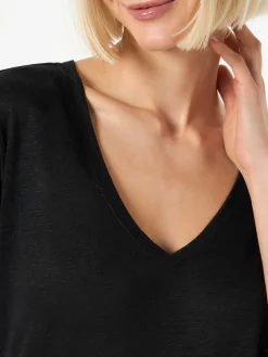 T-shirt da donna in lino nero