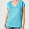 T-shirt da donna in lino turchese